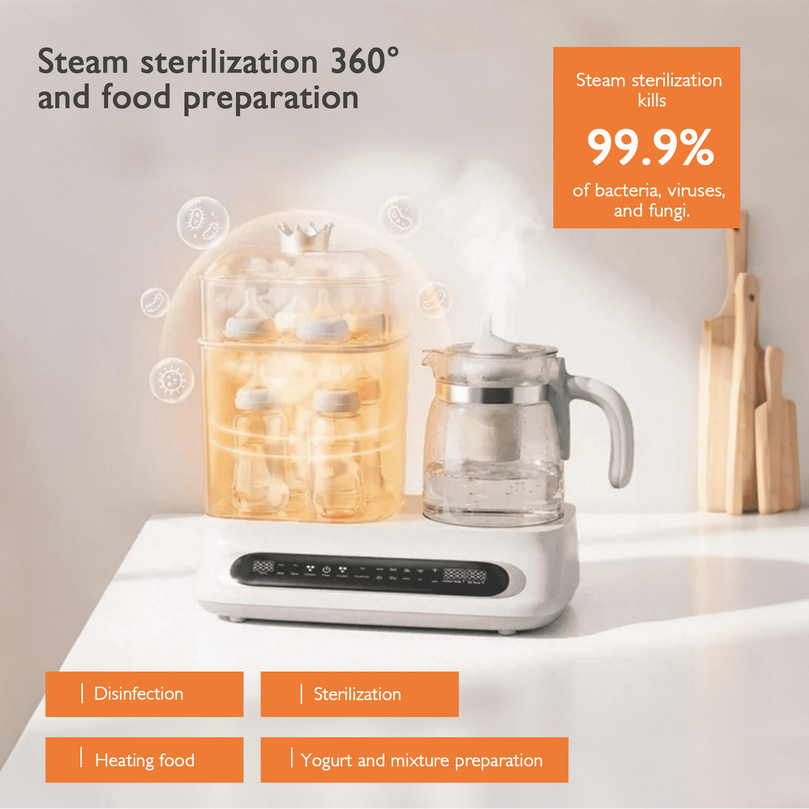 YunBaby Baby Bottle Warmer & Sterilizer, 44oz Formula Kettle with Drying & Steam, Multi-Function Bottle Warmer for Breastmilk, Food & Baby Essentials