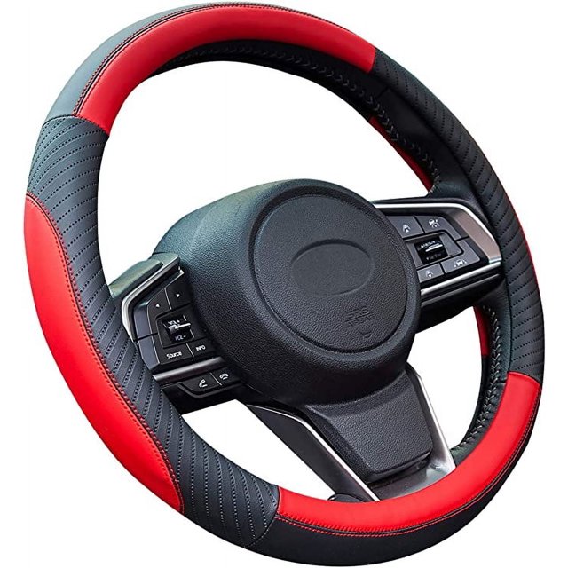 Funda de cuero para volante de coche (37-38 cm), color rojo - Funda universal para volante de coche