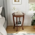 thumbnail image 2 of Costway 2 Pcs Table d'Appoint à 2 Niveaux 18 Pouces Ronde Compacte Table de Chevet de Canapé avec Tablette de Rangement Brun, 2 of 10