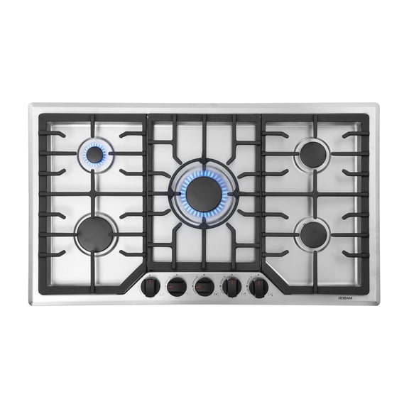ROBAM 36-Inch Gas Cooktop 5 Burners, 304 Stainless Steel Built-in Gas Stove Top, 50,000 BTU with 15,000 BTU Wok Burner, Full Brass Burners, Flame Failure Protection, NG/LPG Convertible, 7G9H50