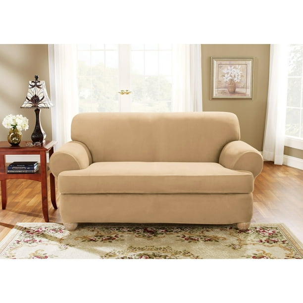 Sure Fit Stretch Suede T Cushion Two Piece Loveseat Slipcover Com - T Cushion Loveseat Slipcover Two Piece