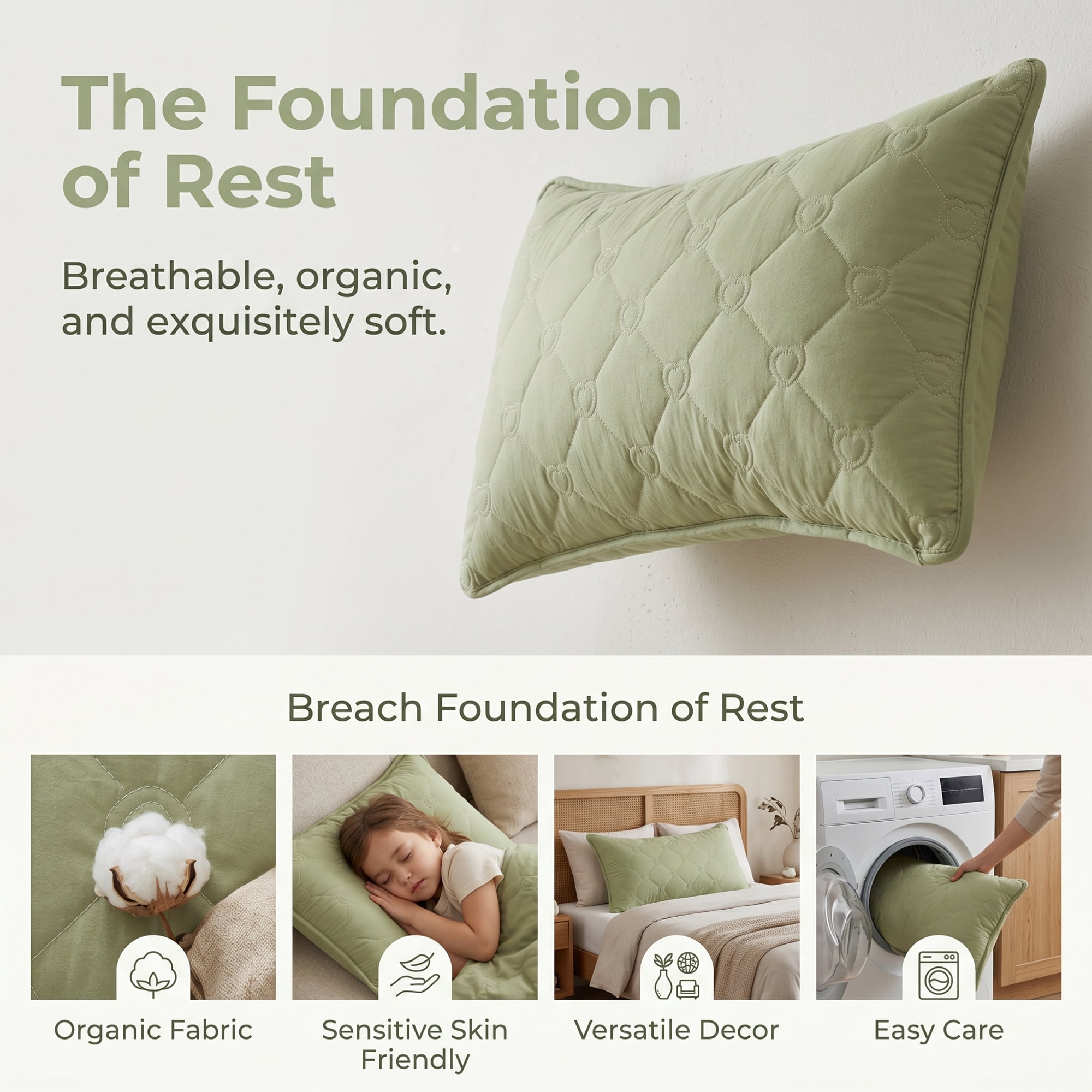 Unique Bargains 2-pcs Heart-shaped Polyester Comfortable Quilted Pillow Protector Green