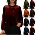 thumbnail image 1 of Sentmoon Hauts à Manches Longues pour Femmes Vêtements d'Automne pour Femmes Haut en Velours à Panneaux de Dentelle pour Femmes avec Col Ras du Cou et Manches Longues pour Temps Froid et Usage Quotidien Bourgogne TG, 1 of 9