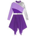 thumbnail image 5 of Alvivi Women Metallic Color Block Asymmetric Lyrical Dance Dress Praise Dance Tunic Purple XXL, 5 of 7