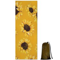 Yellow Sunflower Pattern Hot Yoga Mat Towel Non Slip for Hot Yoga - Quick-Drying Yoga Mat Cover with 4 Corner Pockets with Travel Bag - Hot Yoga Towel Non Slip Grip Moisture Wicking Sweat 70"x26"