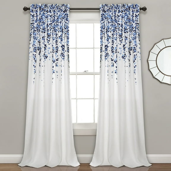 Lush Decor Weeping Flower Room Darkening Window Curtain Panels Navy/Blue Set 52X952