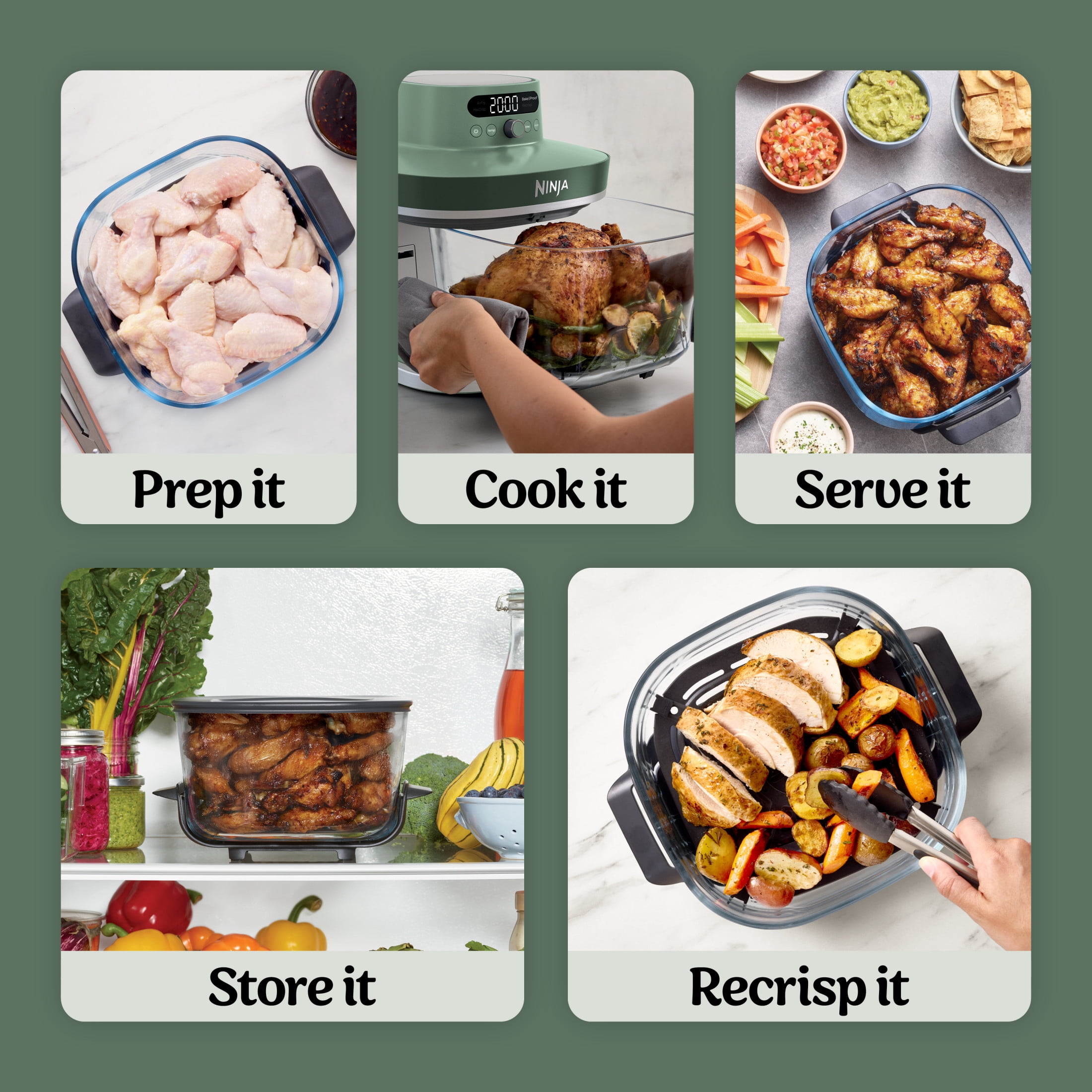 Ninja Crispi Pro Glass Air Fryer 6-Qt, 4-in-1, Air Fry Bake Recrisp Dehydrate, Dishwasher Safe, AS100GN