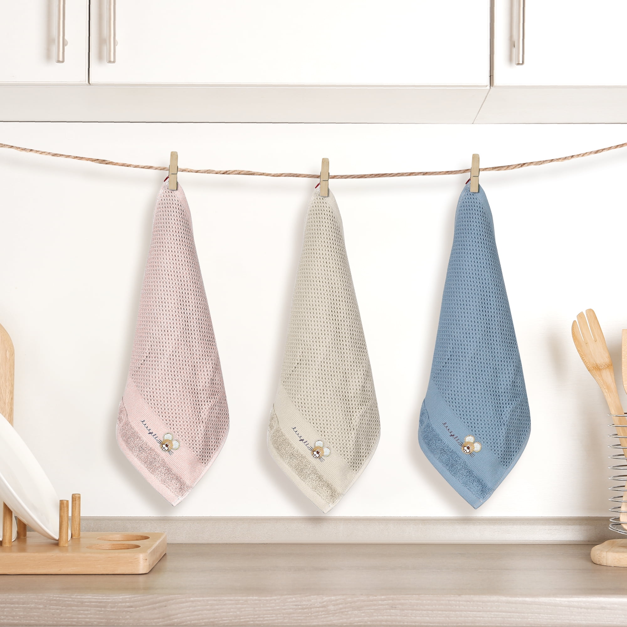 REGALWOVEN Cotton Cleaning Cloth, 6 Pack Cleaning Rag Solid Kitchen Towels for Dish Drying Washing Lint Free Rags Pink 12' x 12'