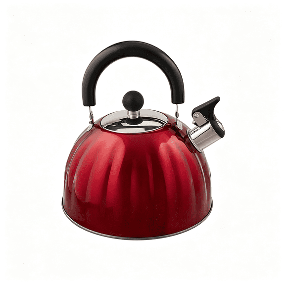 ACDANC 2.1 Quart Pumpkin Shaped Stainless Steel Whistling Tea Kettle, Metallic Red Tea Kettle Stovetop
