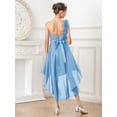 thumbnail image 6 of Manyakai Girls One Shoulder Chiffon Wedding Bridesmaid High Low Dress Pageant Prom Ball Gown Light Blue 6, 6 of 7