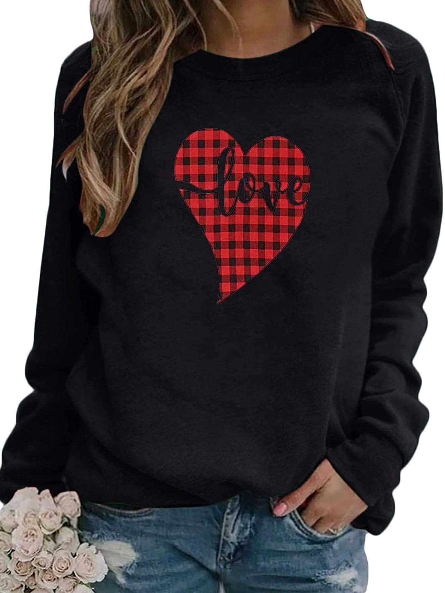 Valentine'S Day Heart Print Sweatshirts for Women Loose Crewneck Long Sleeve Tops Pullover Tie Dye Color Blouse T-Shirt 