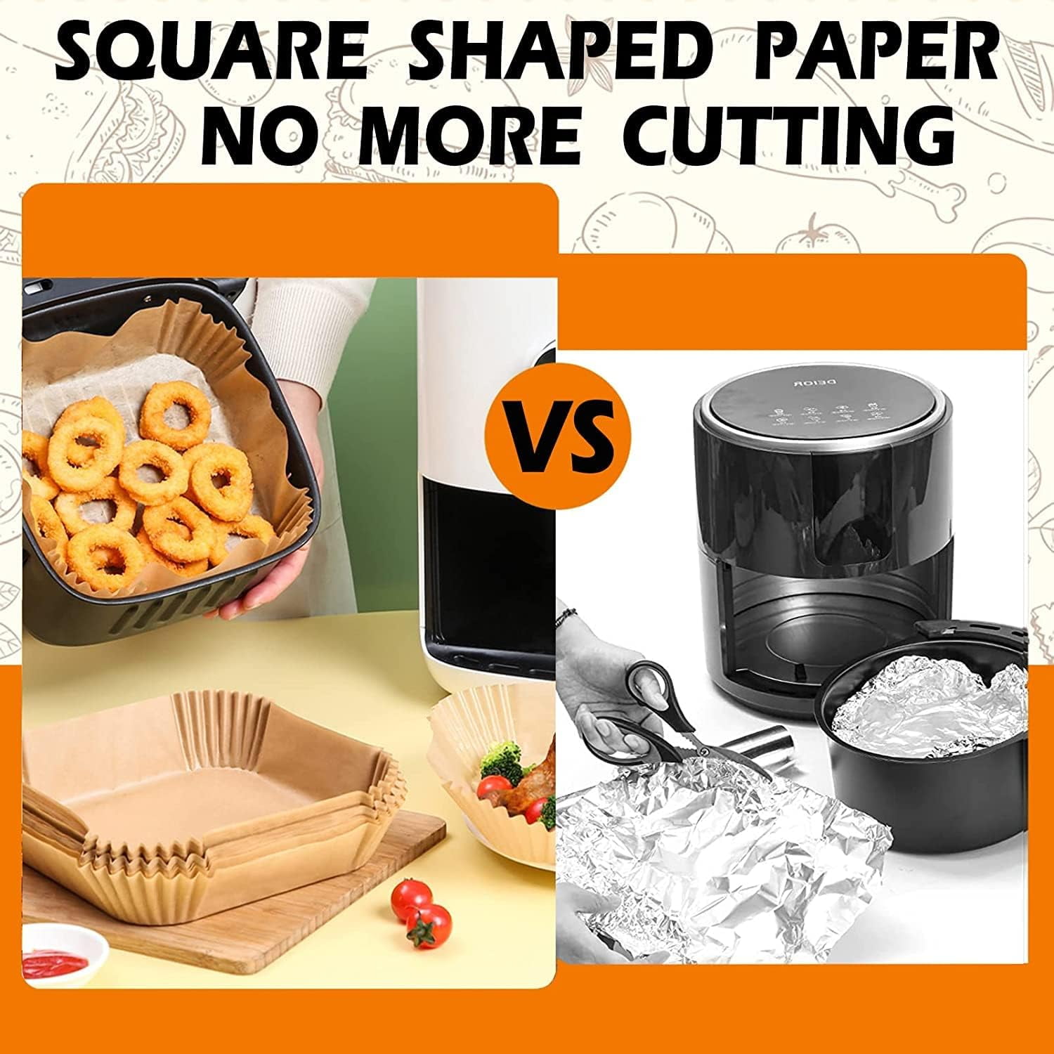 Air Fryer Disposable Paper Liners Square, 9 Inch Air Fryer Liner, Non-stick Parchment Paper Pads Oil Resistant, Waterproof, Food Grade Baking Paper for Roasting Microwave, 100PCS
