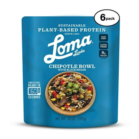 Loma Linda Blue - Plant-Based Complete Meal Solution - Heat & Eat Chipotle Bowl (10 oz.) (Pack of 6) - Non-GMO, Gluten