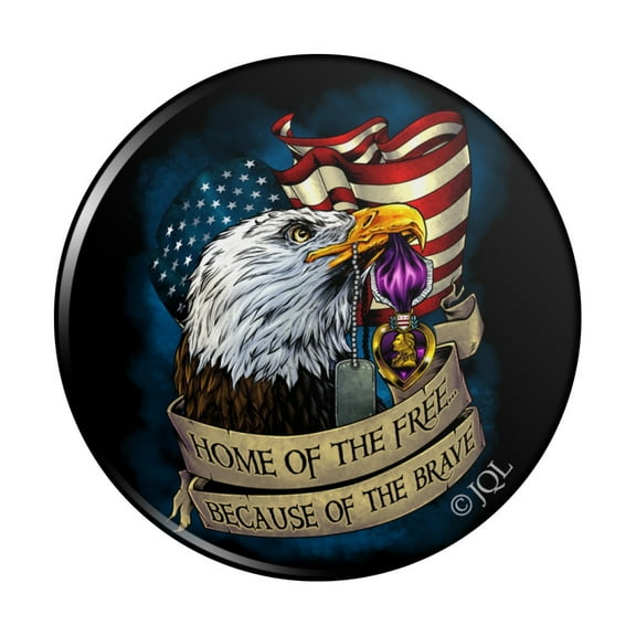 Home of the Free Because of the Brave Purple Heart Eagle American Flag Kitchen Refrigerator Locker Button Magnet