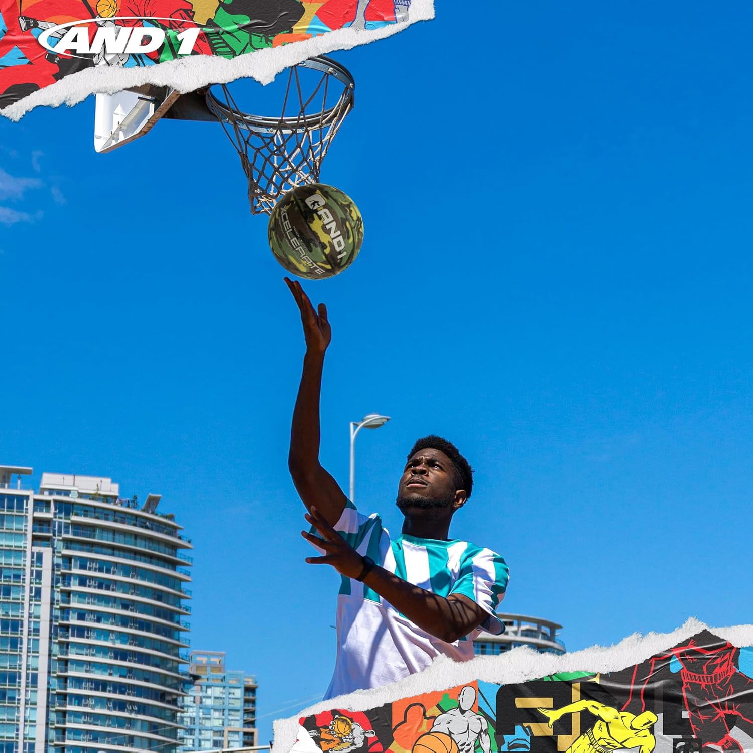 AND1 Xcelerate Rubber Basketball, Deep Channel Construction for Indoor/Outdoor, Size 7 (29.5")