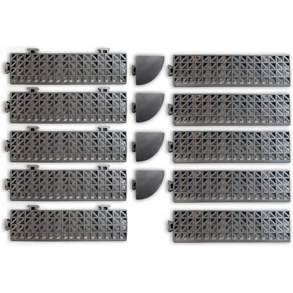 VinTek Beveled Edge and Corner Pieces to fit ONLY VinTek VinTile Modular Interlocking Cushion Floor Tiles (10 Edges   4 Corners, Gray)