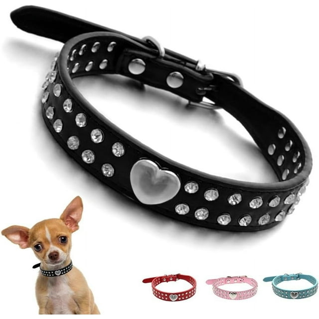 Small Dog Collar For Female Dogs, Bling Puppy Collar Faux Leather Fancy Diamond Crystal Glitter Pretty Jewel Rhinestone Cat Collars For XXS XS Small Medium Large Pet Girl Dogs,