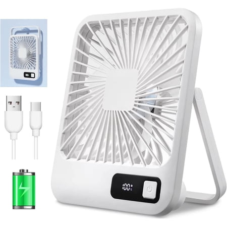 Mini Table Fans, Rechargeable Portable 180°Tilt Folding Desk Cooling Fans, Ultra Quiet, for Home Bedroom Office Desktop Fans, 5 Adjustable Speeds (White)