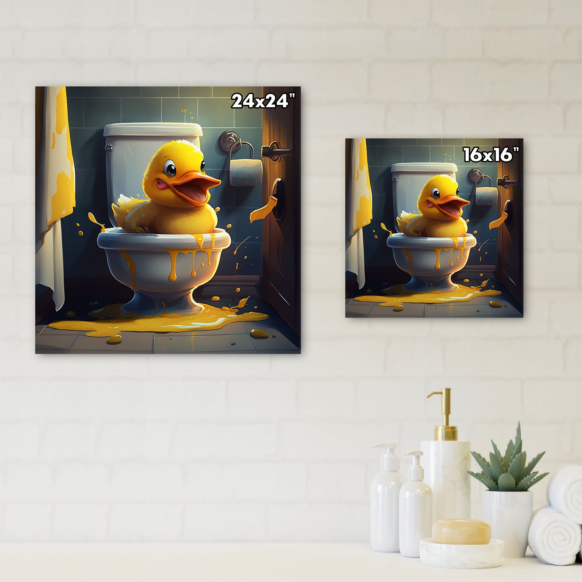 Designart Funny Duckling Missed The Toilet II Canvas Wall Art