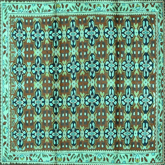 Ahgly Company Machine Washable Indoor Square Persian Turquoise Blue Traditional Area Rugs, 5' Square