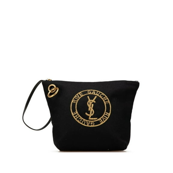 Pre-Owned Saint Laurent Rive Gauche Clutch Bag Pouch Black Wool Leather Women's SAINT LAURENT