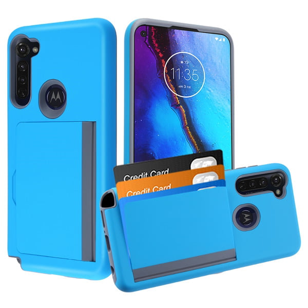 Moto G Stylus Wallet Phone Case with 3 Cedit Cards Holder Storage [Slim] Heavy Duty dual-layered Rubber Hard PC + TPU Armor Protective Cover BLUE for MOTOROLA Moto g