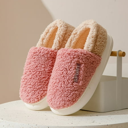 

uikmnh Warm Slippers Women Slippers Autumn And Winter Indoor And Outdoor Fashion Comfortable Thick Bottom Patchwork Colour Warm 6