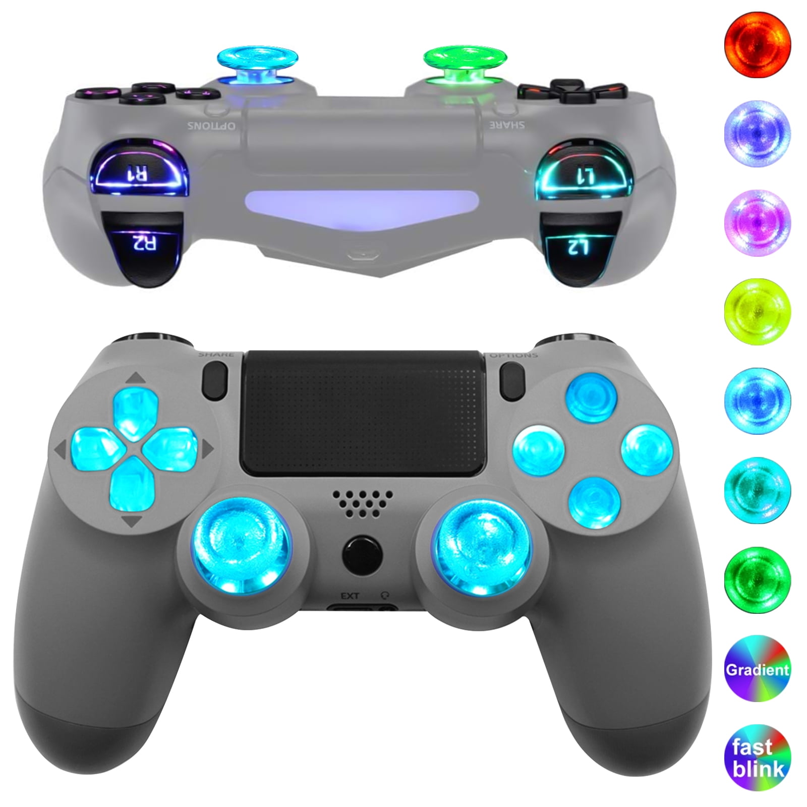 Multi-Colors Luminated D-Pad Sticks, Face Buttons, LED Kit, 7 Colors 9 Modes with Classical Symbols Buttons for PS4, PS4 Pro, Slim- NOT Included - Walmart.com