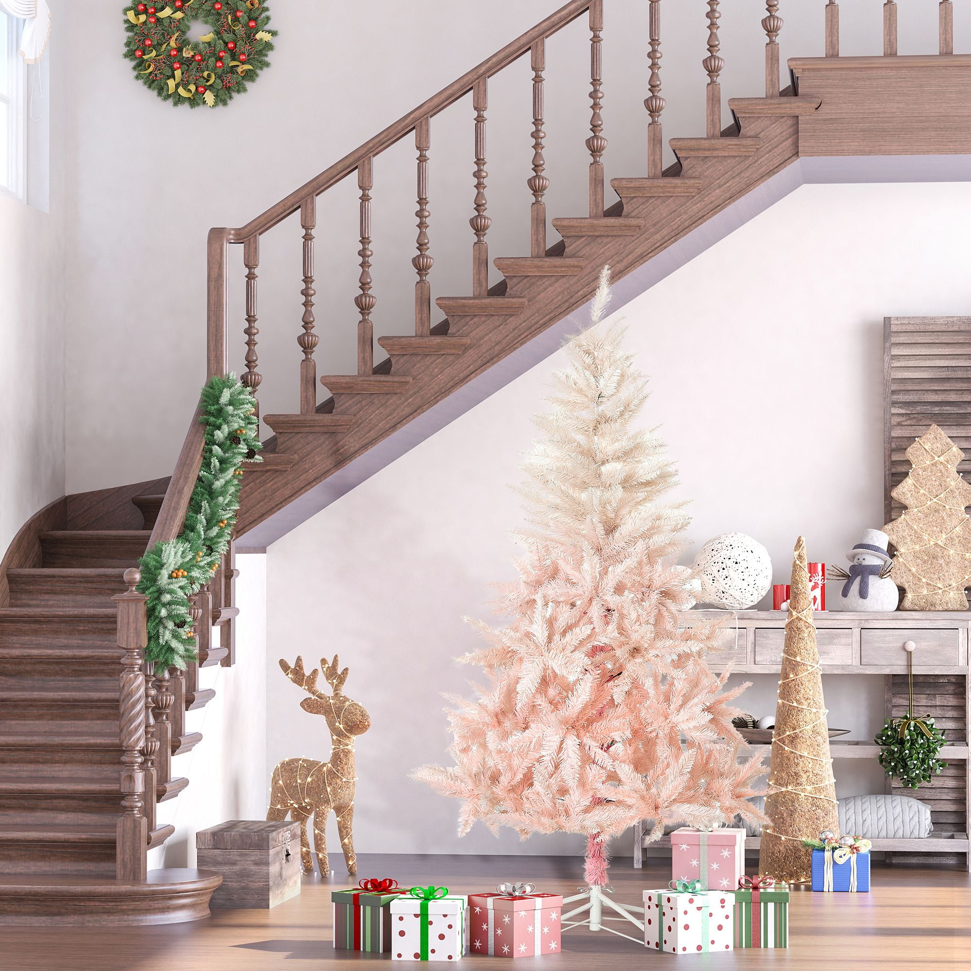 7 ft Artificial Christmas Tree with 1000 Tips, PVC Branches, Metal Stand and Automatic Open Design for Holiday Home Decoration