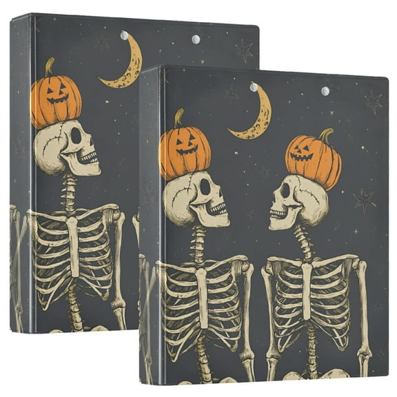 FORMRS 3 Ring Binder 1.5 inch with Pockets Set of 2 Clip Board 200 Sheets Capacity, Halloween Skeletons