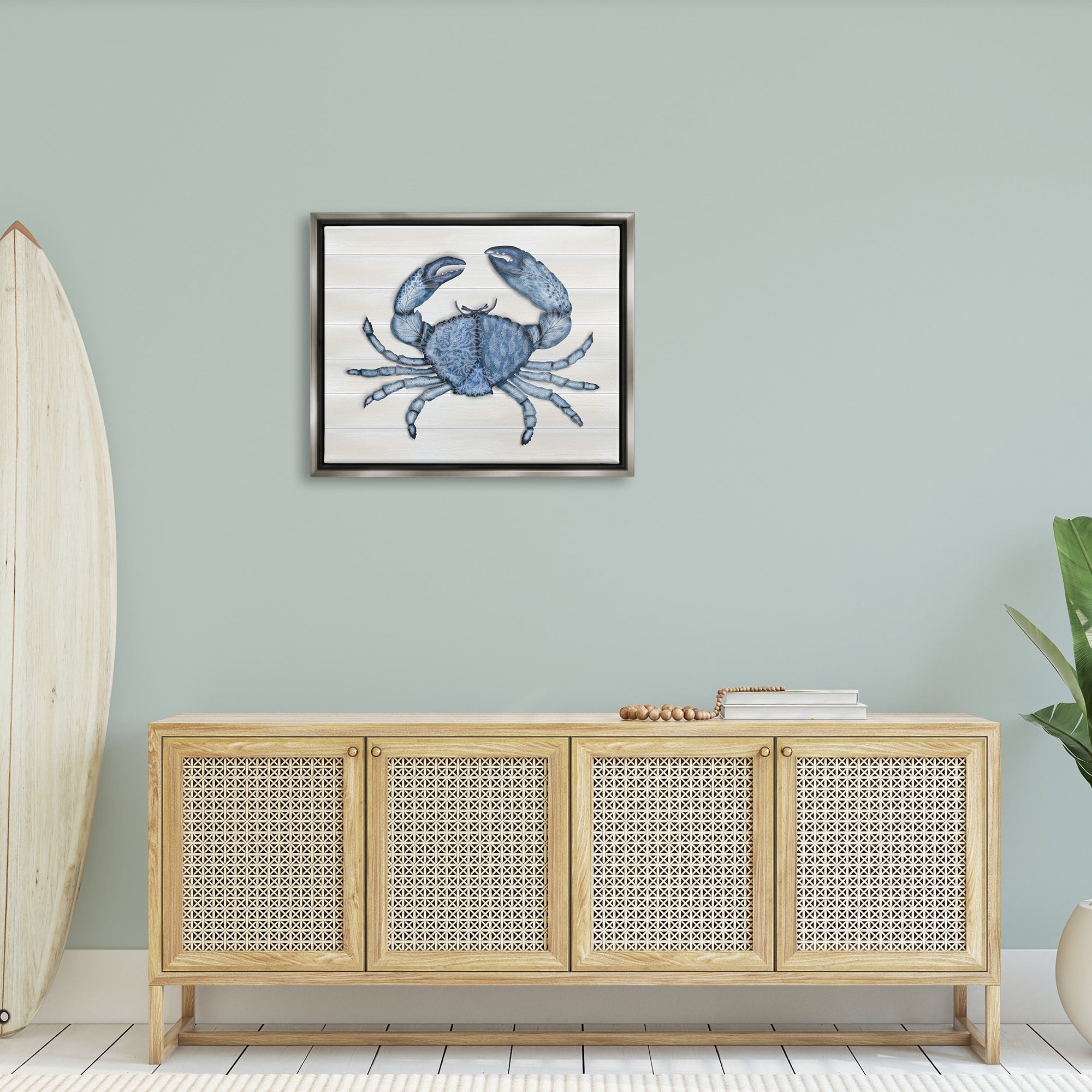 Stupell Industries Detailed Blue Crab Grainy Pattern Aquatic Botanicals Graphic Art Luster Gray Floating Framed Canvas Print Wall Art, Design by Darlene Seale