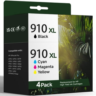910XL ink cartridge compatible for hp 910 Ink Cartridge, work for OfficeJet Pro 8020/8025, 4-Pack