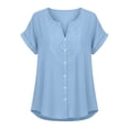 thumbnail image 5 of ClodeEU Women's Embroidered Linen Blend V Neck Short Sleeve Top ,Solid Color Casual Blouse for Summer Blue,Womens Plus M, 5 of 8