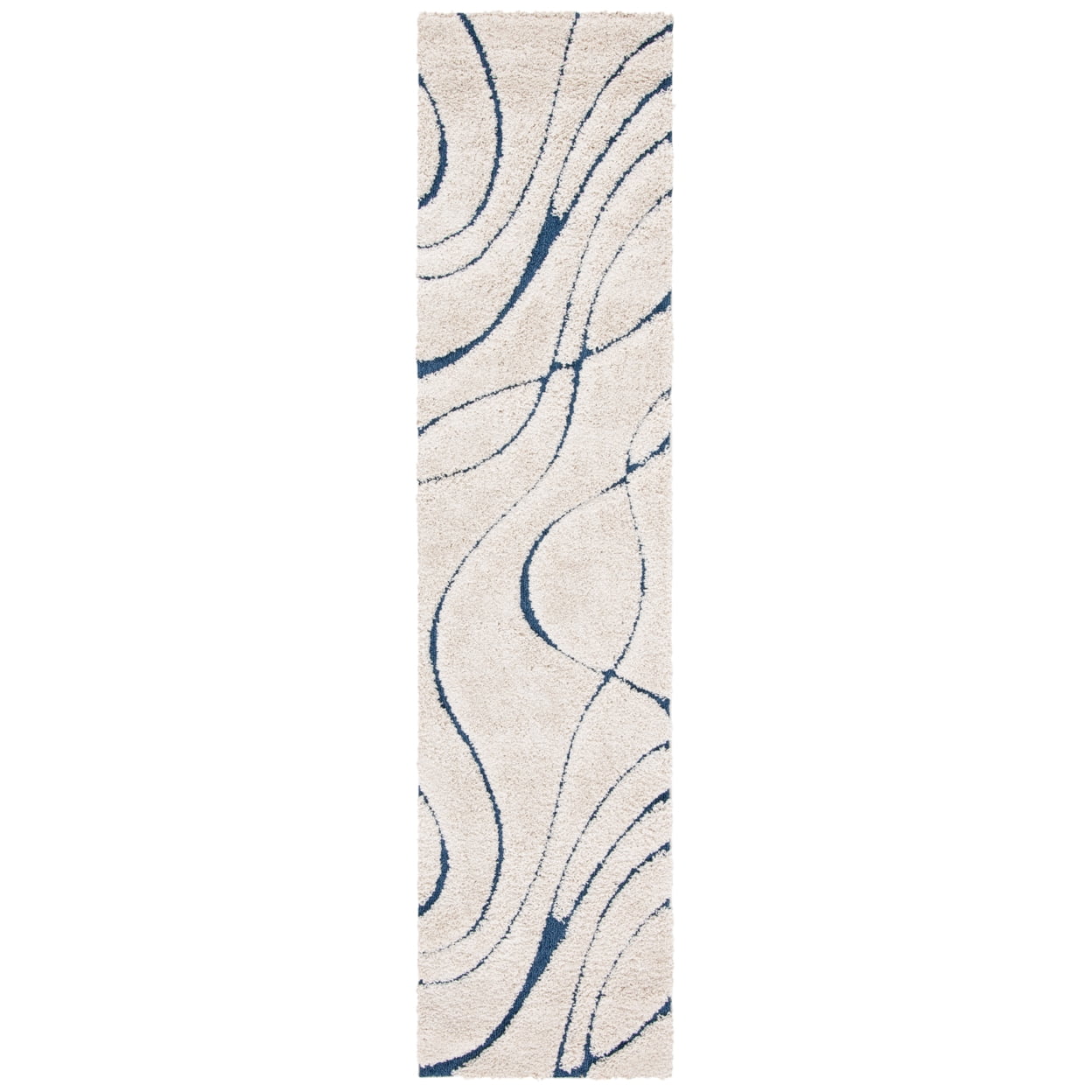 SAFAVIEH Florida Tamzen Abstract Shag Runner Rug, Cream/Blue, 2'3" x 5'