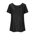 thumbnail image 4 of YOUYEDIAN Girls Full Sequin Tops Sparkle Glitter Blouses Short Sleeve Shirts Dressy Party Concert Outfits (Black, 15-16 Years), 4 of 6