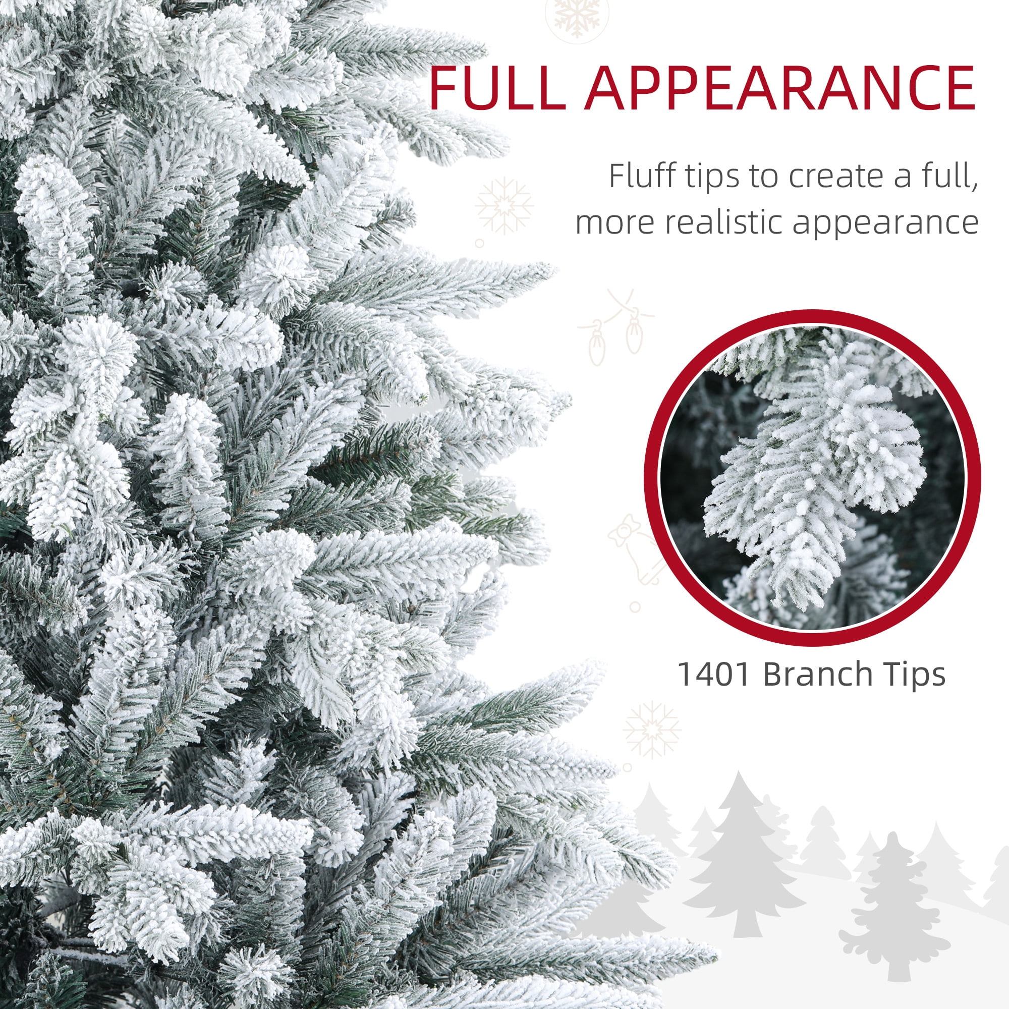 7ft Snow Flocked Full Christmas Tree 1401 Tips Quick Setup Flame Retardant Indoor Holiday Decor