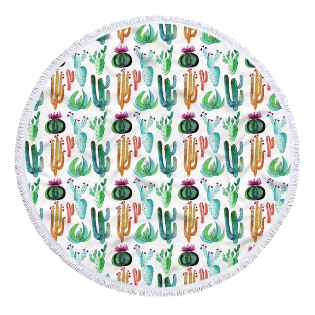 PRETXORVE Couverture de Plage Ronde en Microfibre Imprimée Super Colorée Anti-Sable Multi-Usage pour Voyage Piscine