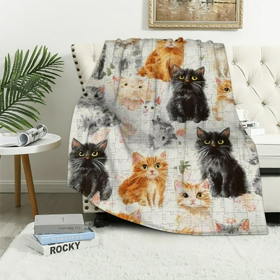 Autua Charming Kitten Blanket - Soft Lightweight Cozy Flannel Adorable Cat Throw Blanket for Adults Kids Women Girls, Fuzzy Warm Blankets for Couch, Bed, Travel, Outdoor Use, Home Decor 40x50in