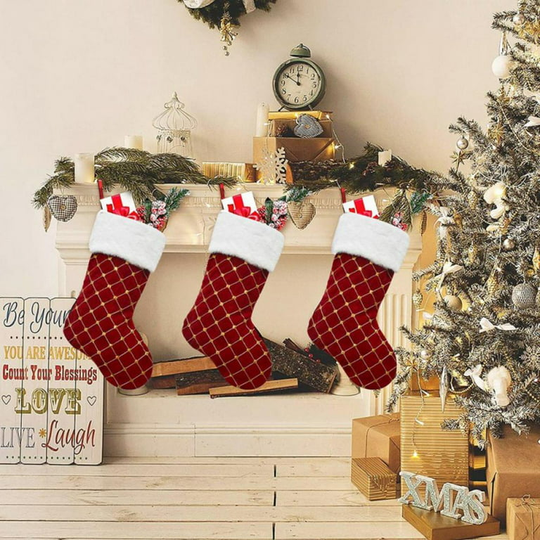 Ugiftcorner Christmas Stockings 4 Pack Red Velvet Christmas Stockings with  Quilted Cuff Large Luxury Xmas Stockings Decorations for Fireplace Home