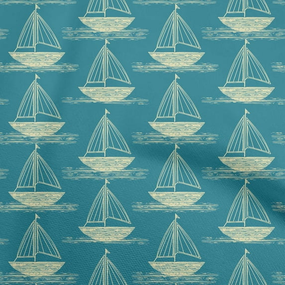 oneOone Silk Tabby Medium Blue Fabric Beach Boat Sewing Material Print Fabric By The Yard 42 Inch Wide