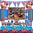 thumbnail image 2 of Disney Pixar Cars Lightning McQueen Decoración de cumpleaños para niños, vajilla de feliz cumpleaños, vasos de papel, platos, globos, suministros para fiestas, 2 of 4