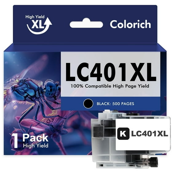 LC401 LC401XL MFC-J1010DW Ink Cartridges for Brother Printer 401XL LC 401 High Yields for MFC-J1010DW MFC-J1170DW MFC-J1012DW MFC-J1800DW MFC J1010DW (1-Pack Black)