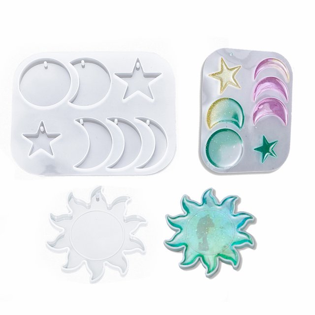Moldes de resina Kits de moldes de silicona con forma de sol, luna y estrella Moldes de silicona para manualidades de resina DIY, fabricación de colgantes decorativos/colgantes de pared
