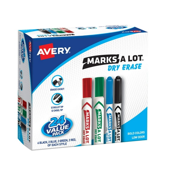 Rotuladores de borrado en seco AVERY Marks A Lot, 24 colores surtidos