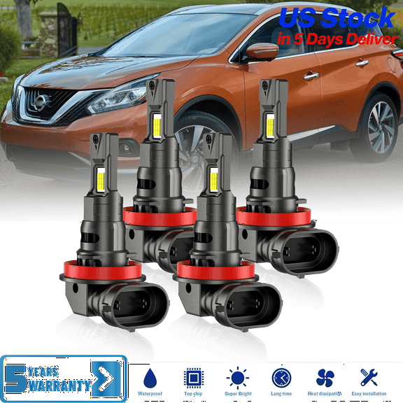 Premium LED Upgrade Kit - H9 H11 LED Headlight Combo - Compatible with Nissan Murano 2015-2018 – 4 Pack High and Low Beam Lamp Set – Fan 48,000LM LED Replacement Bulb Kit