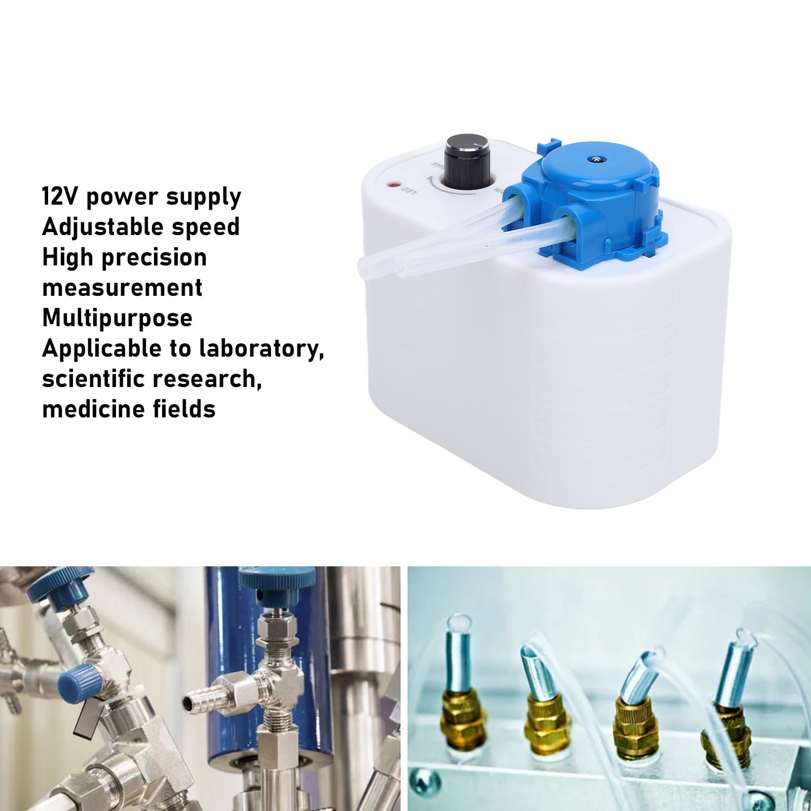 YAHHU Small Peristaltic Pump Adjustable Speed 12V Liquid Dosing Pump for Lab Scientific Research and Aquarium Use, Mini Peristaltic Liquid Pump with Variable Flow Rate (6.69 in / 17.00 cm)