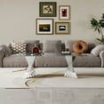 thumbnail image 3 of Modern 3-Piece Glass Coffee Table and End Table Set, High-Transparency Tempered Glass Top and Irregular Stainless Steel Double Base, Cocktail Table, for Living Rooms, Reception Areas, 3 of 6