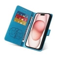 thumbnail image 4 of Designed for iPhone 15 Plus Case Wallet,Women Flip Folio Cover with Butterfly & Flower Embossed PU Leather Stand Credit Card Holders Slots Wrist Strap Shockproof Phone Case,Blue, 4 of 11