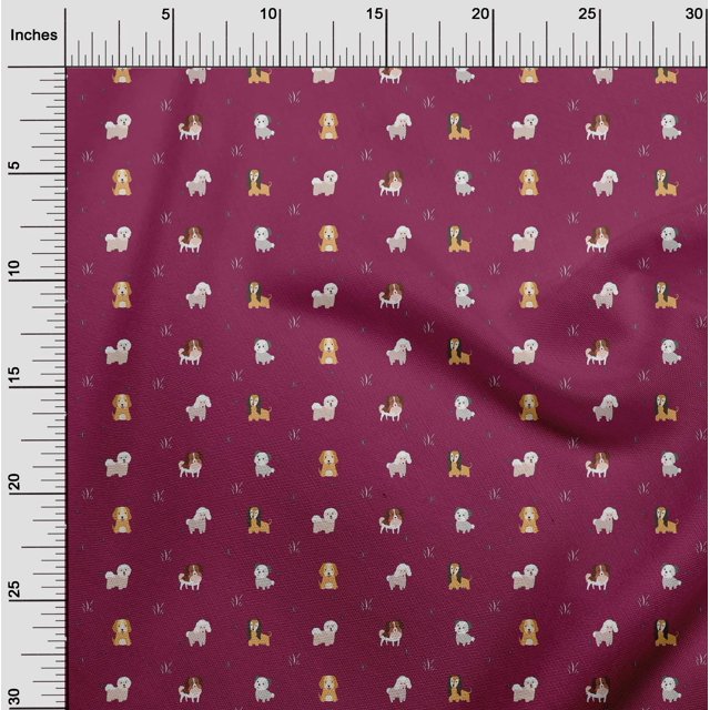 oneOone Tissu en Viscose Chiffon Imprimé Herbe & Chiots BTY 42 Pouces de Large