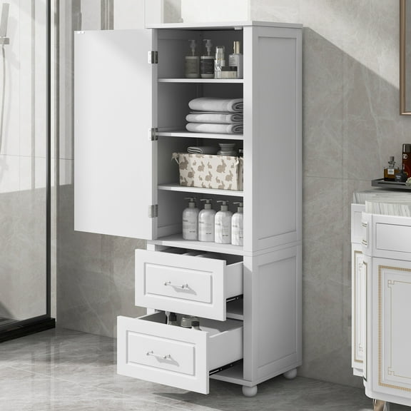 Harper & Bright Designs Tall Bathroom Storage Cabinet with Doors and Drawer, Modern Freestanding Storage Cabinet with Adjustable Shelf, White